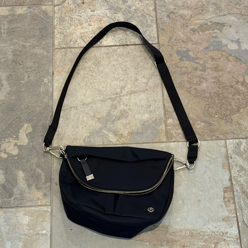Lululemon Black Nylon Crossbody Bag with Silver Hardware